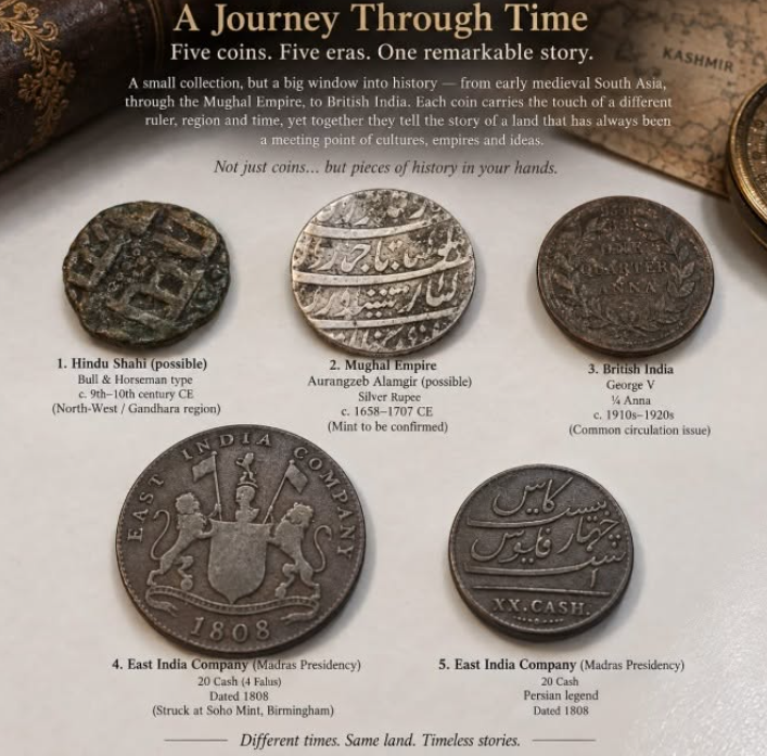 Five coins in a private collection — identifications and dates await verification